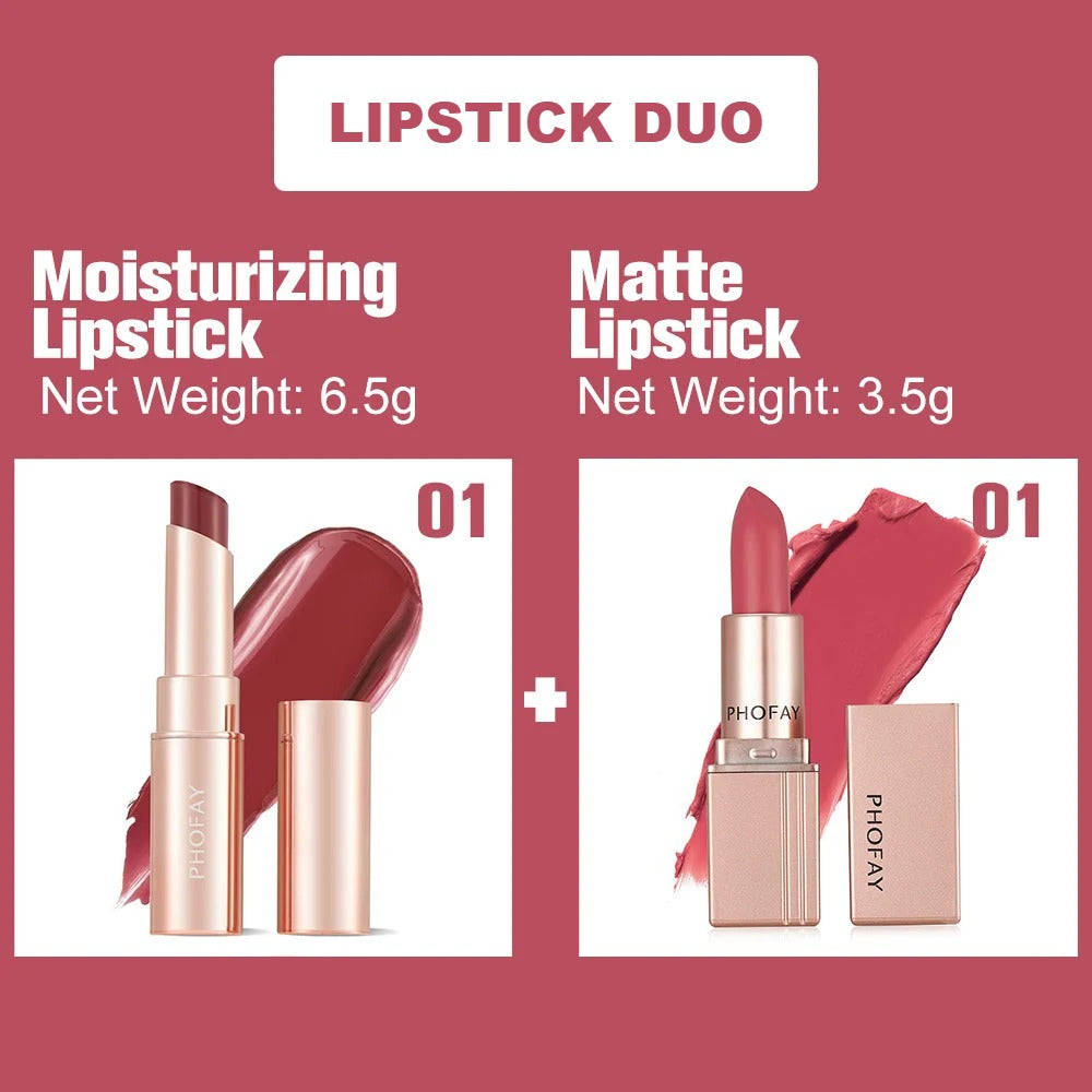 PHOFAY Moisturizing & Matte Lipstick Duo - Set 01