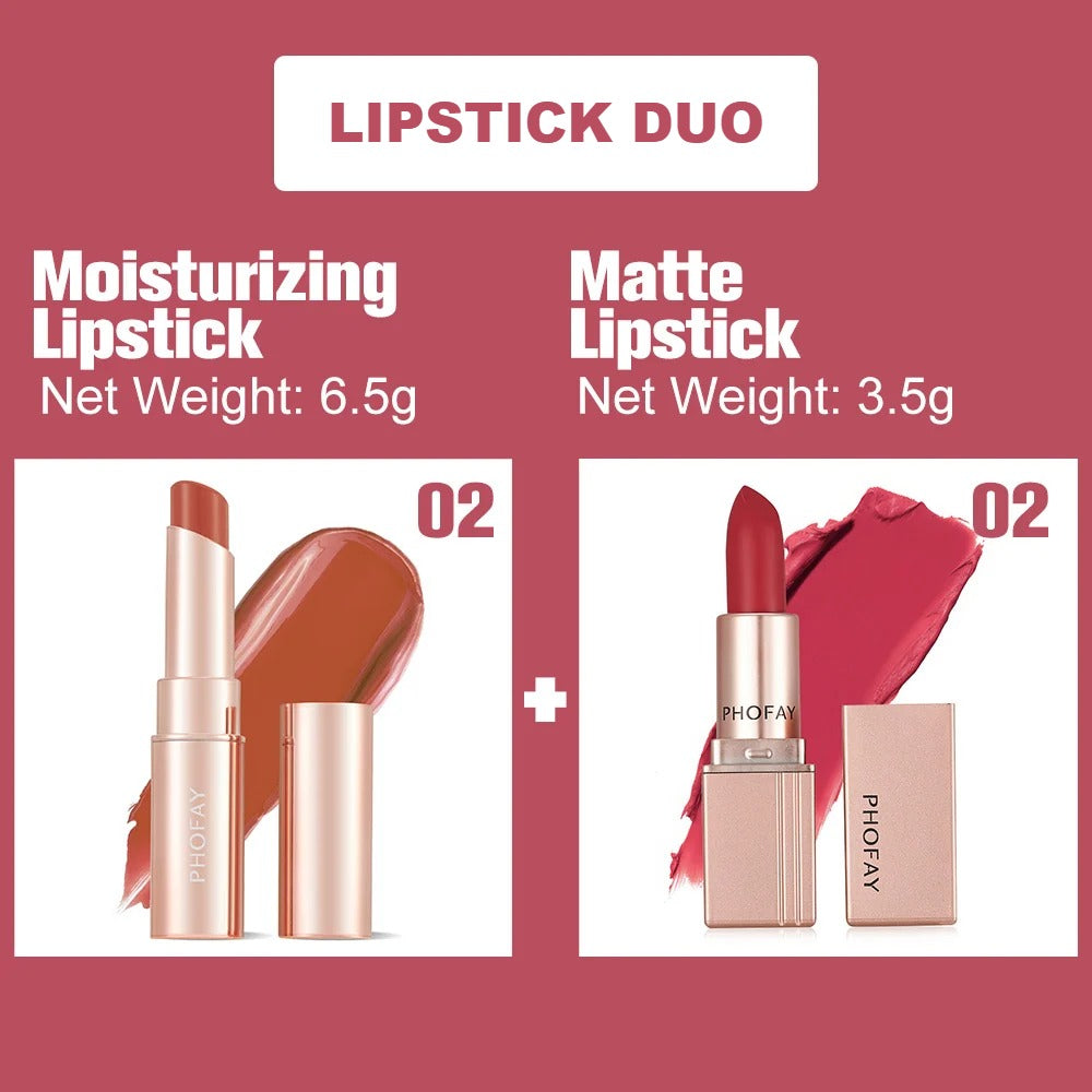 PHOFAY Moisturizing & Matte Lipstick Duo - Set 02
