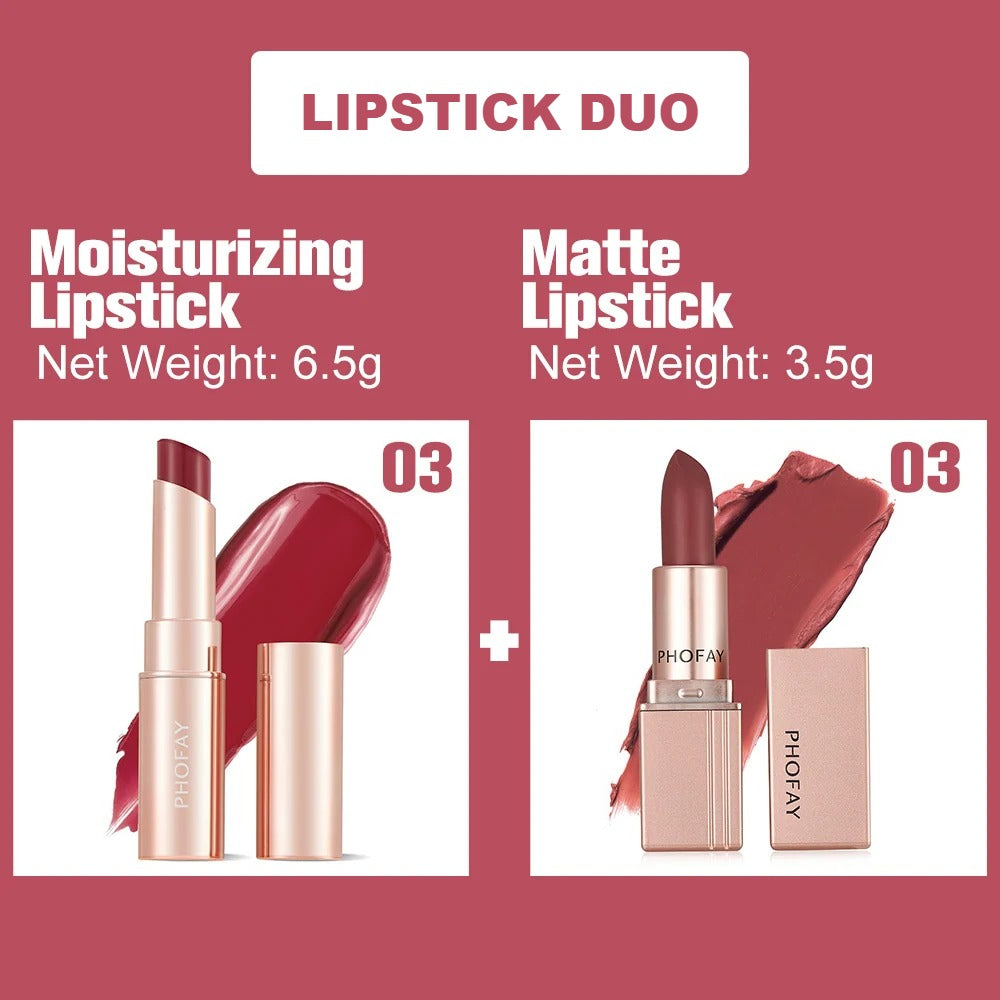 PHOFAY Moisturizing & Matte Lipstick Duo - Set 03
