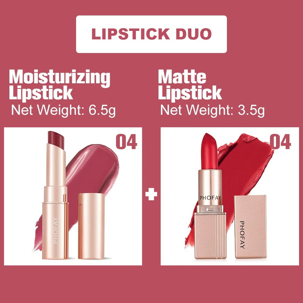 PHOFAY Moisturizing & Matte Lipstick Duo - Set 04