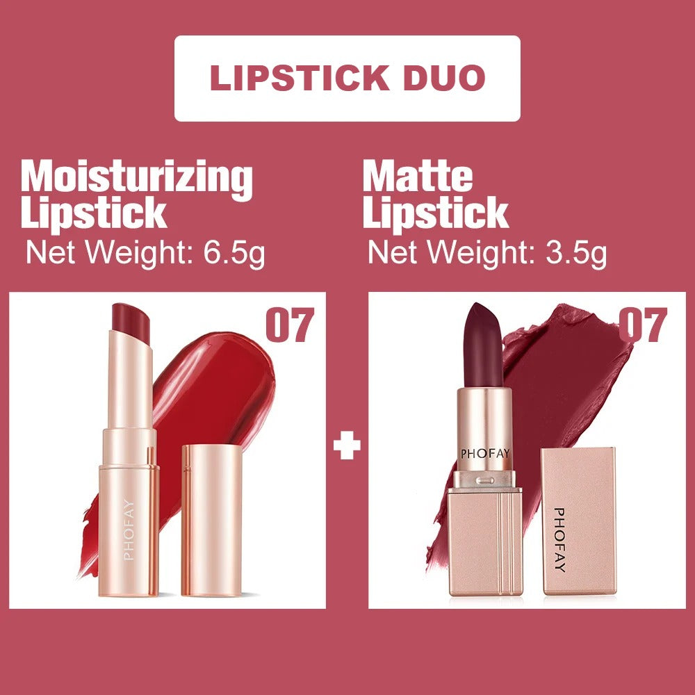 PHOFAY Moisturizing & Matte Lipstick Duo - Set 07